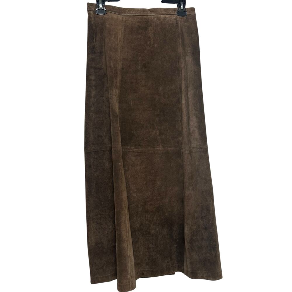 Vintage Brown Suede Leather Maxi Skirt Size 10